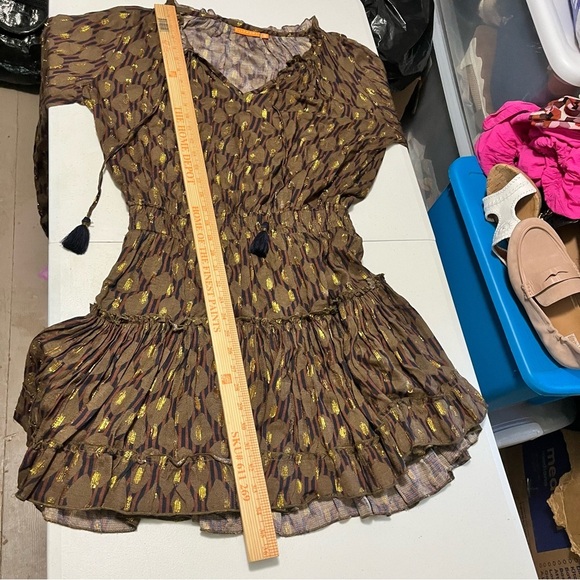 Oliphant Balloon Sleeve Short Dress Fig Olive Tassels Medium V2 - Picture 9 of 10